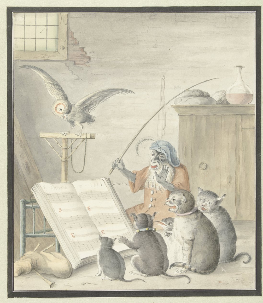 Interiér s kočičím koncertem od Cornelis Saftleven (possibly)