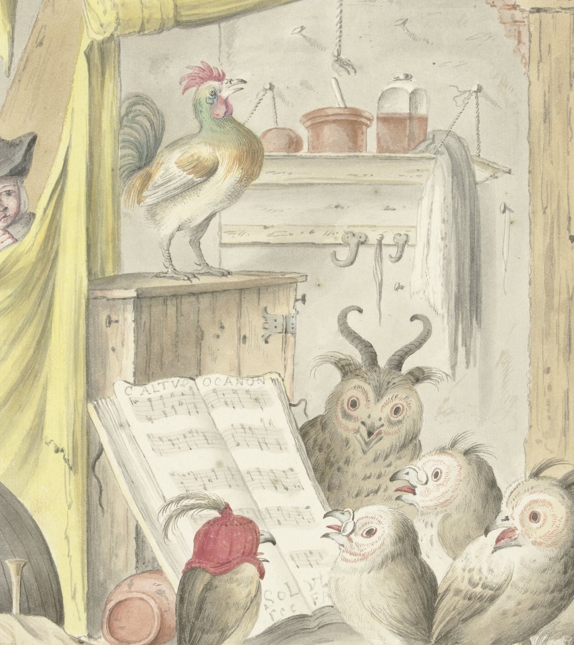 Interiér s ptačím koncertem od Cornelis Saftleven (possibly)