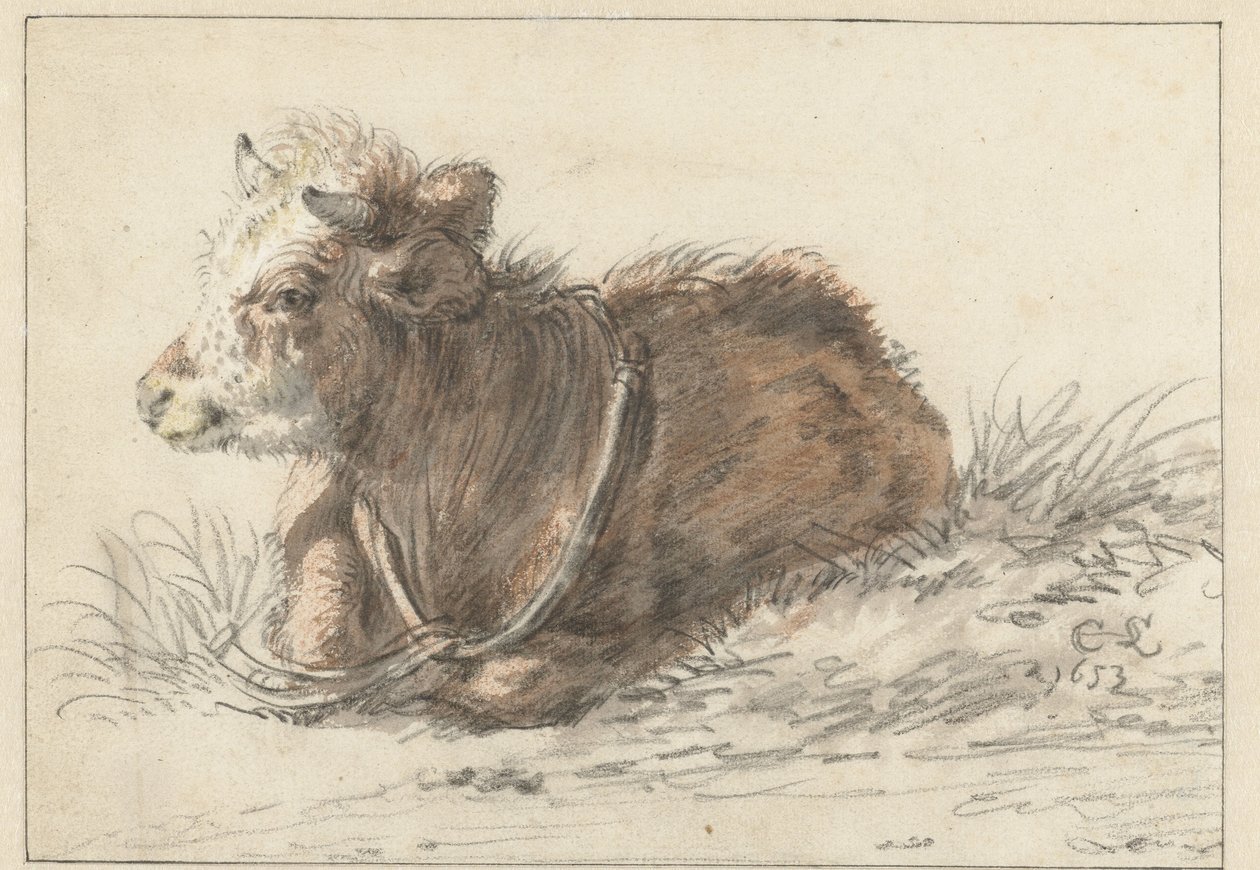 Ležící tele, vlevo od Cornelis Saftleven