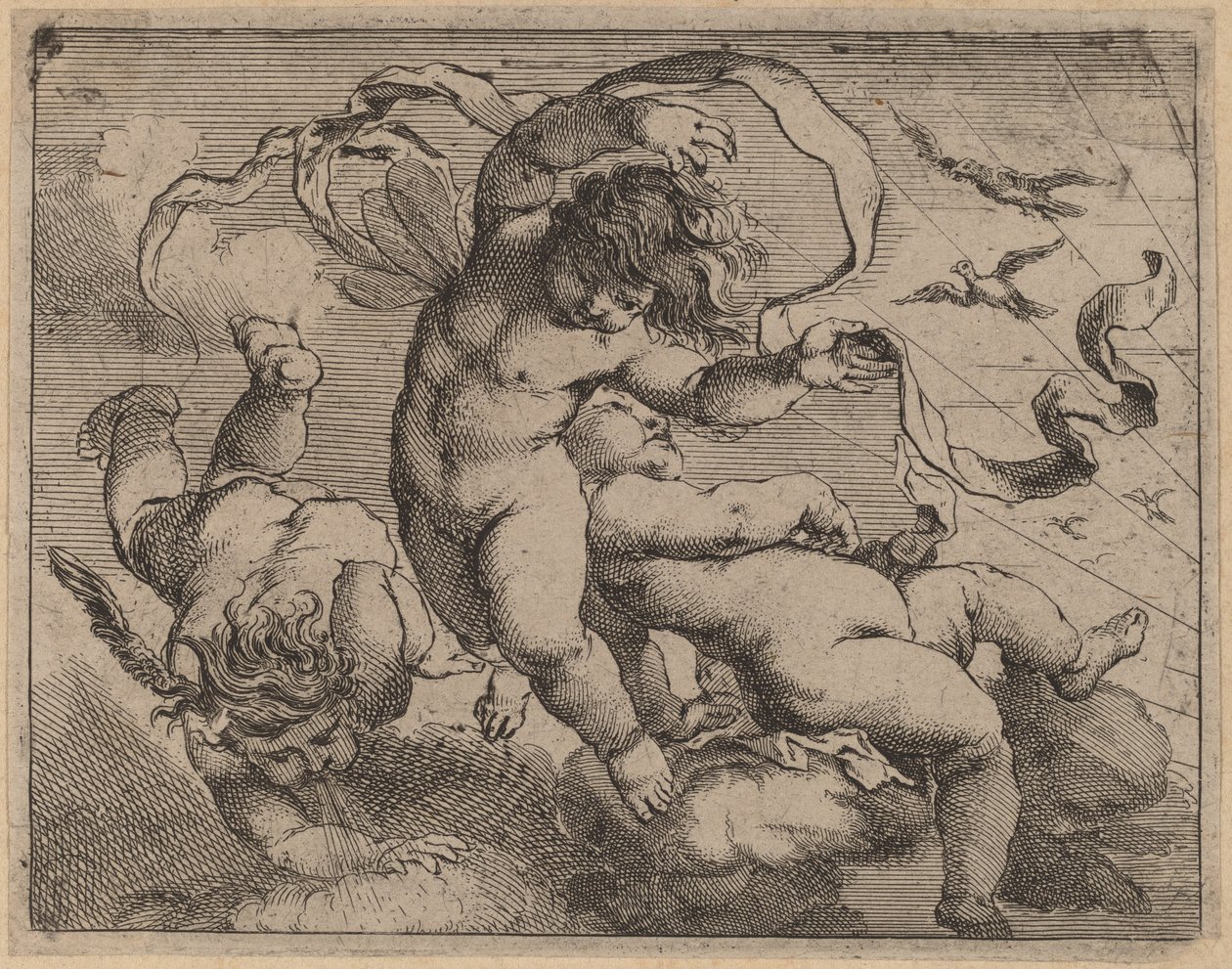 Tři létající putti od Cornelis Schut I