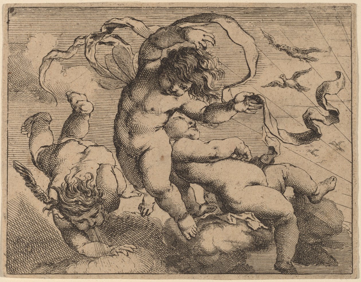 Tři létající putti od Cornelis Schut I