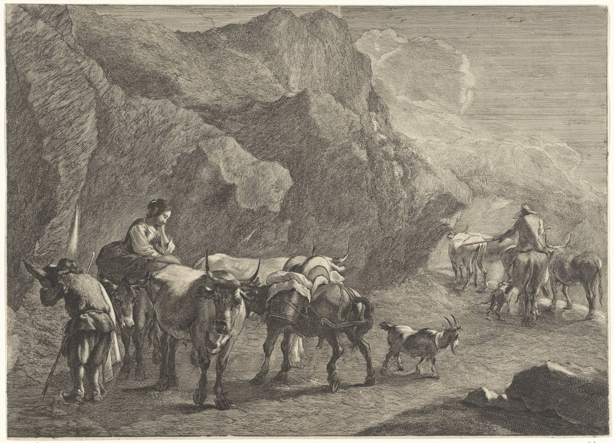 Skalnatá krajina s pastýři od Cornelis Visscher (II)