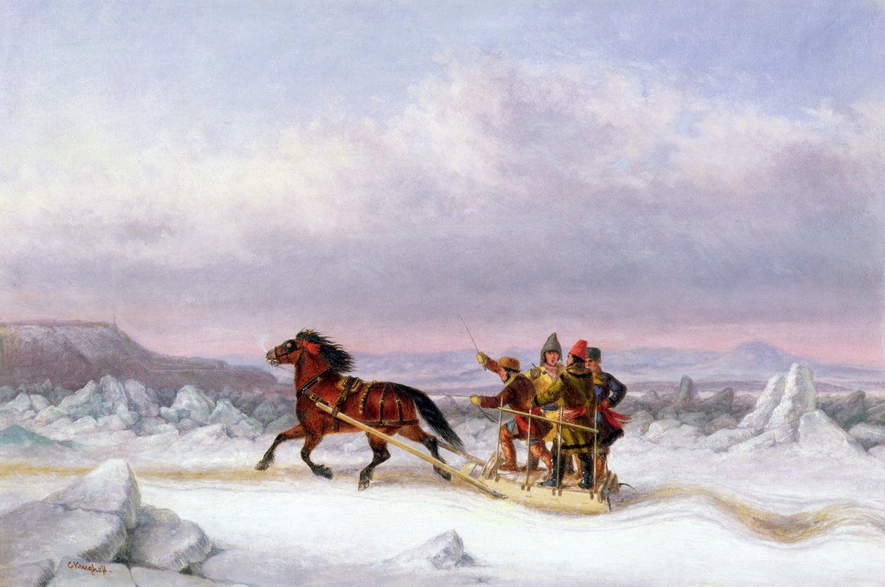 Přejezd St. Lawrence z Levis do Quebecu na saních (olej) od Cornelius Krieghoff
