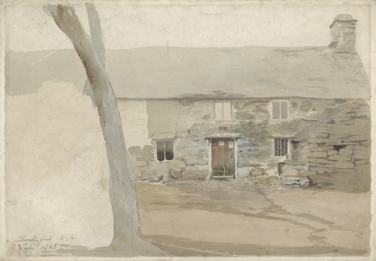 Chaty v Llanllyfni, Severní Wales, 1805 (wc přes grafit na papíře) od Cornelius Varley