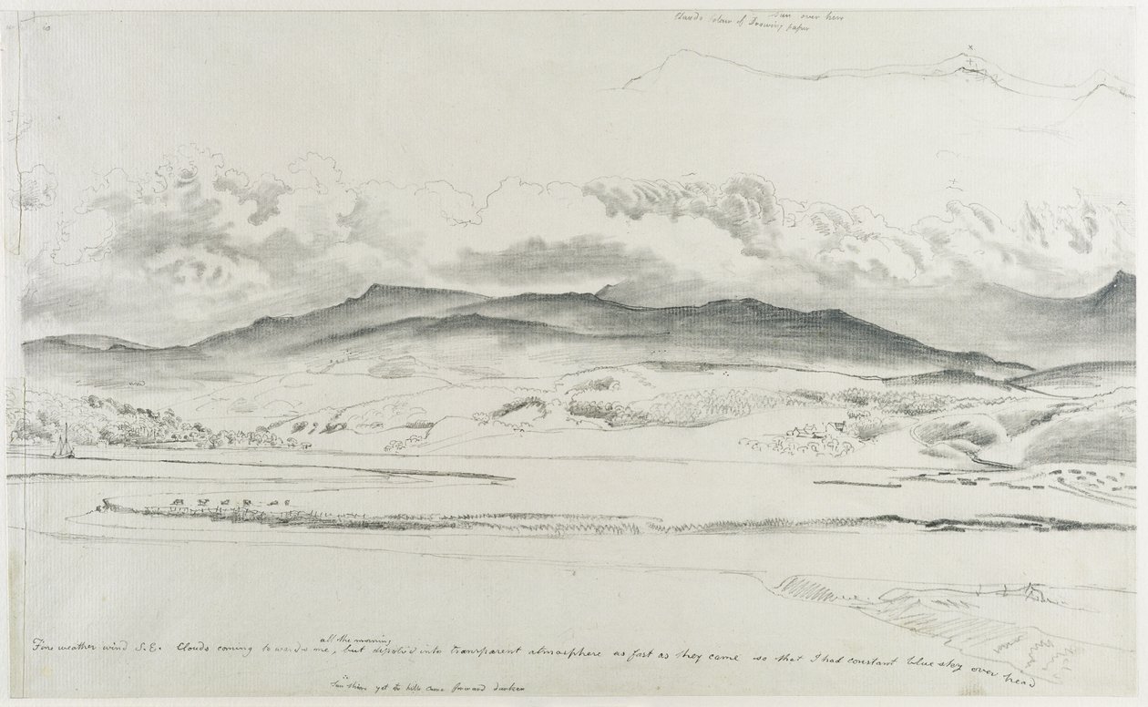 Horské panorama ve Walesu - Cader Idris (černá křída na papíře) od Cornelius Varley
