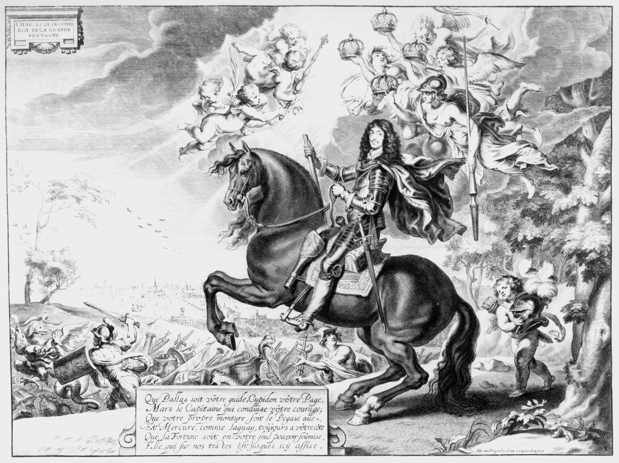 Jezdecký portrét Karla II. (1630-85) s bohy od Cornelius van Caukercken