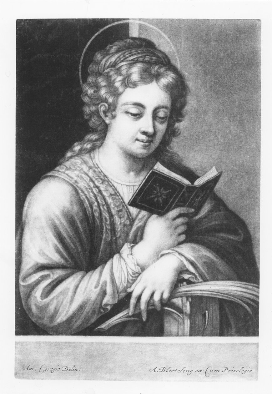 Svatá Kateřina, vyryl Abraham Blooteling (1640-90) 1684 od Antonio da Correggio