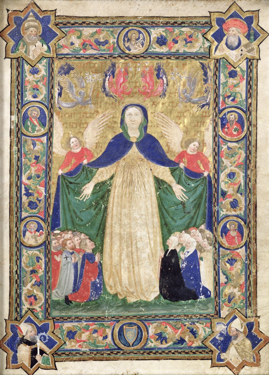 Panna Maria Misericordia, frontispis z knihy Scuola della Trinita dei Frati Teutonici, 1422 od Cristoforo Cortese
