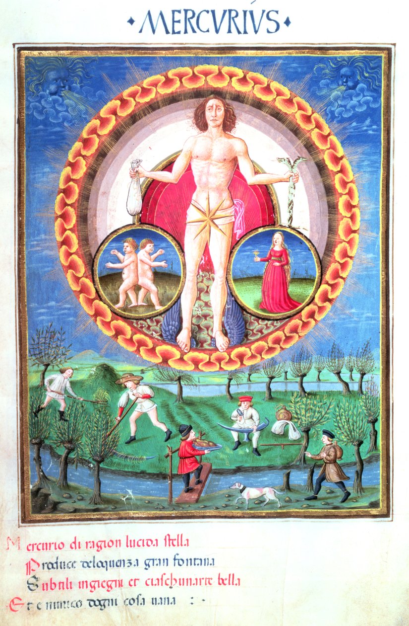 Ms Lat. 209 Planeta Merkur se znameními zvěrokruhu Blíženců a Panny, z knihy "De Sphaera", asi 1470. od Cristoforo De Predis