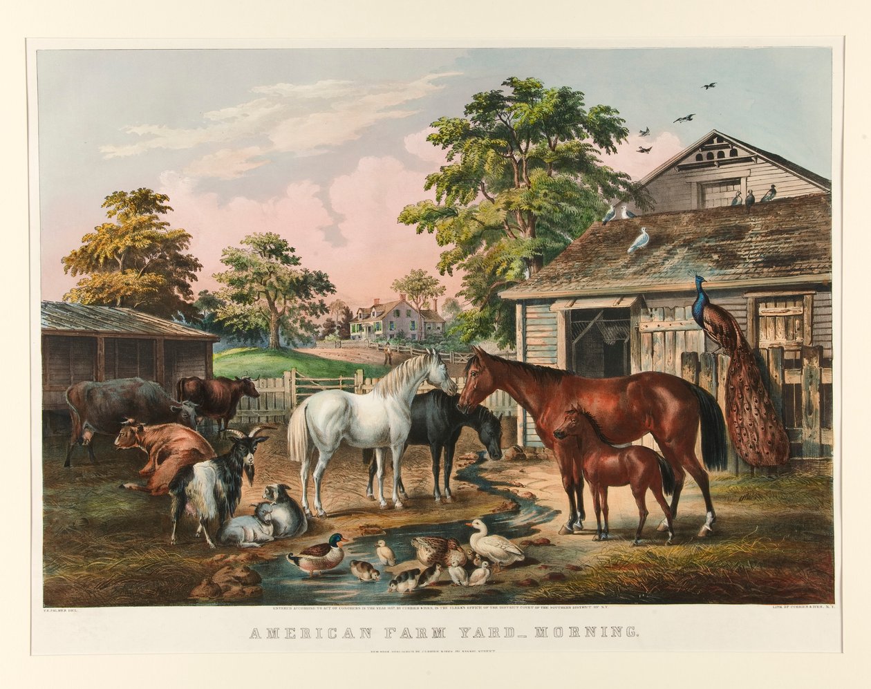 Americký farmářský dvůr - ráno od Currier and Ives