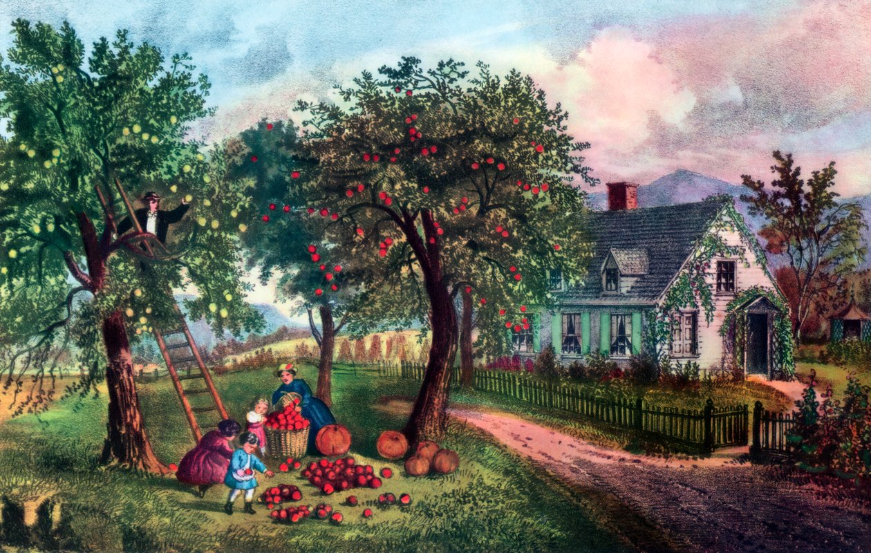 Americká usedlost na podzim 1869 od Currier and Ives