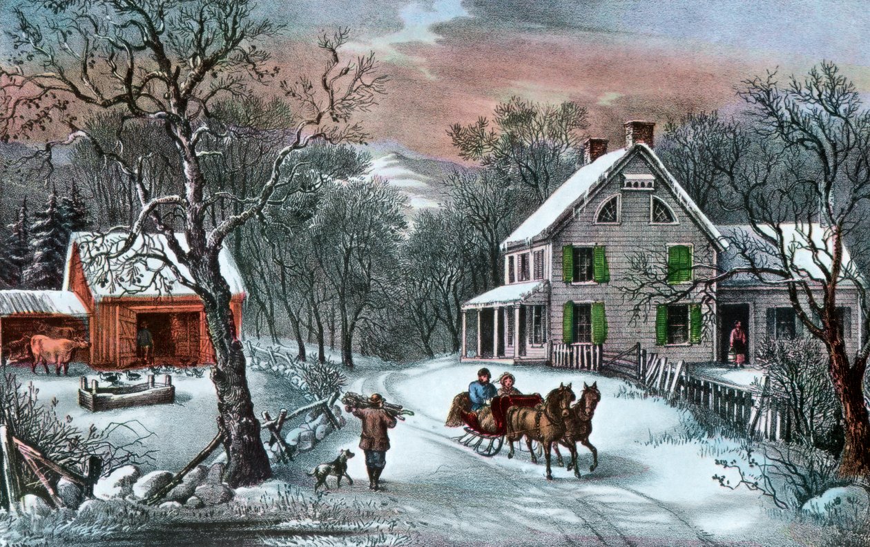 Americká usedlost v zimě, 1868 od Currier and Ives