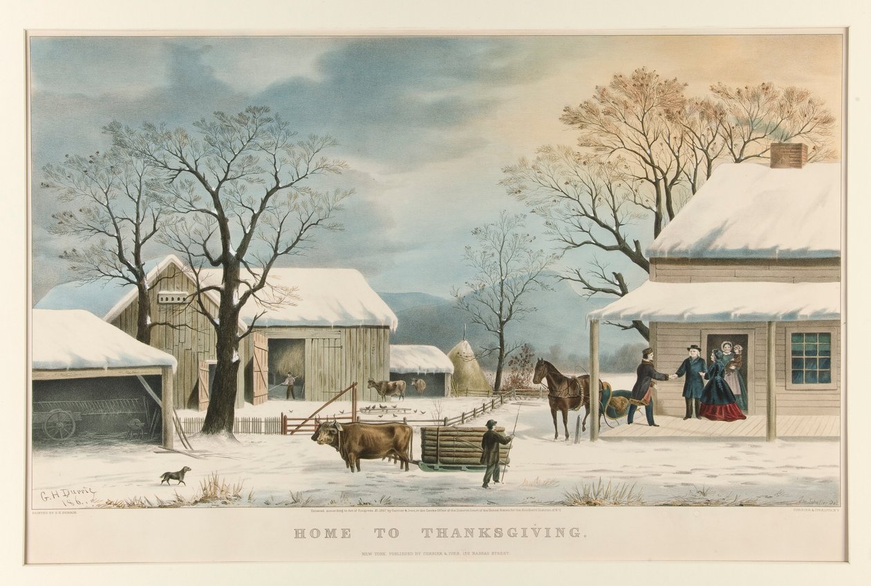Domov na Den díkůvzdání od Currier and Ives