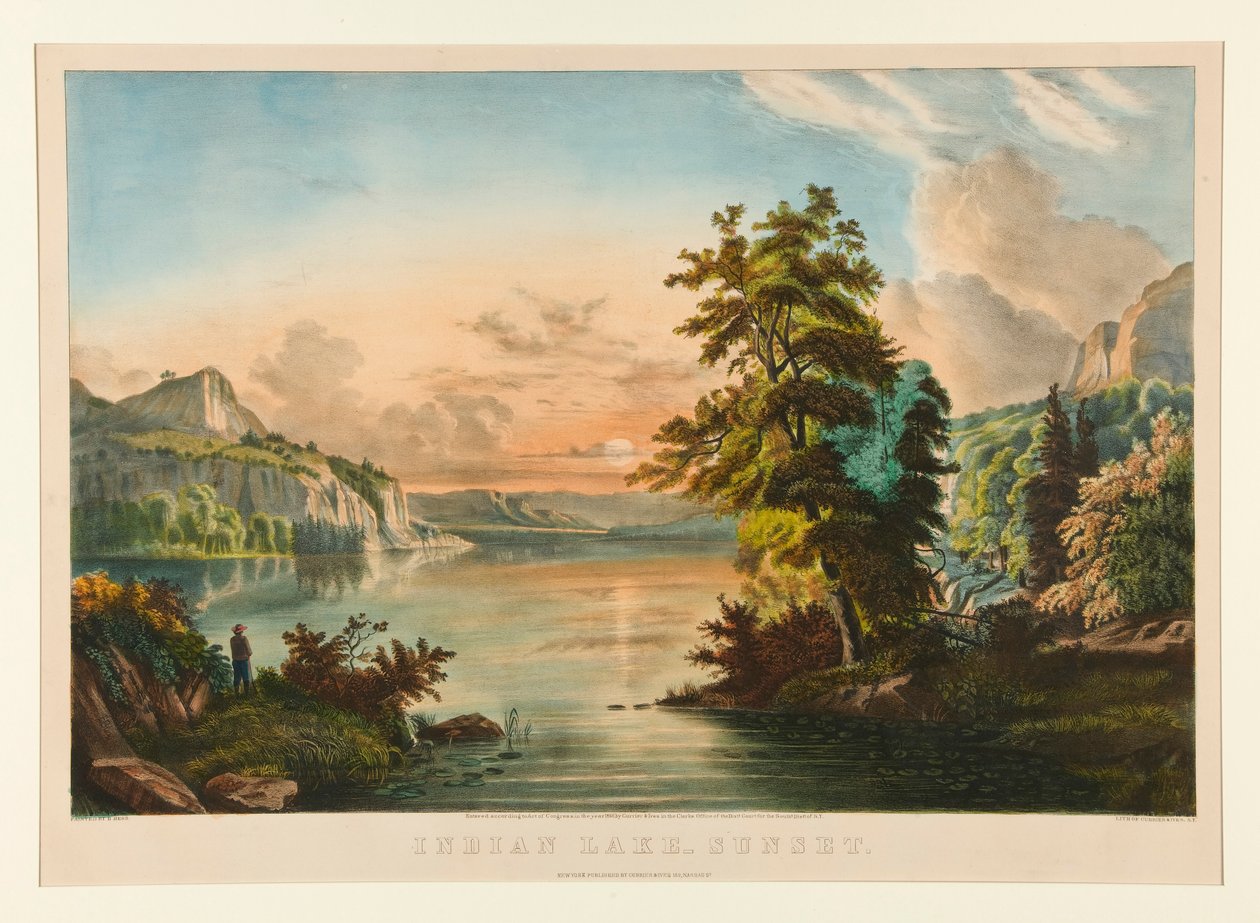 Indiánské jezero - západ slunce od Currier and Ives