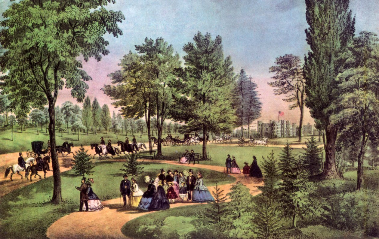 The Drive, Central Park, 1862. od Currier and Ives