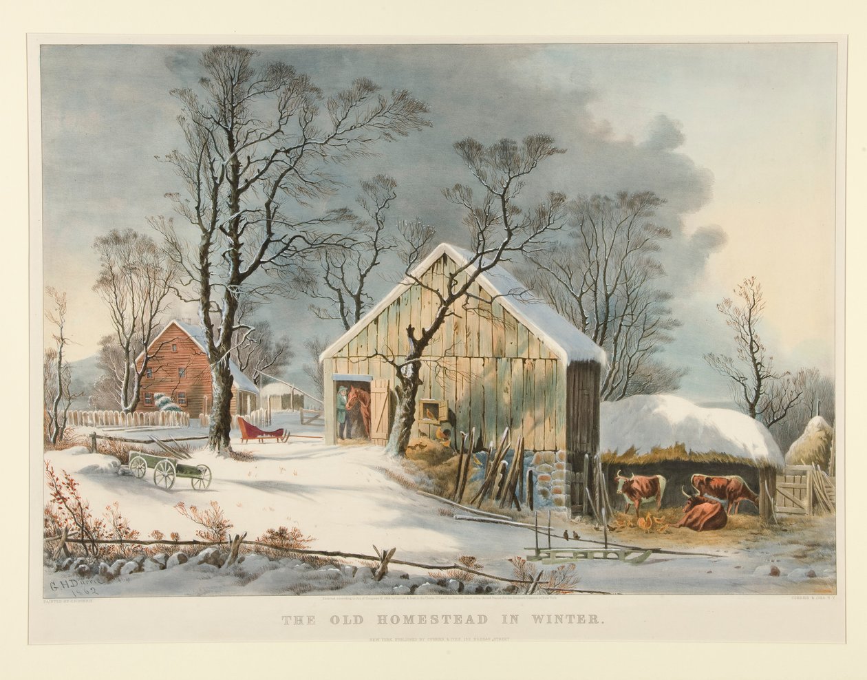 Stará usedlost v zimě od Currier and Ives