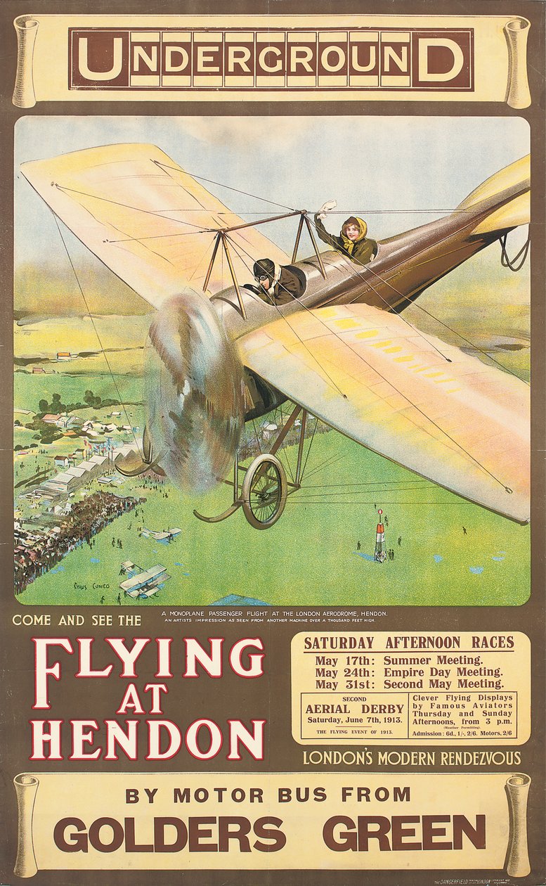 "Flying at Hendon", reklamní plakát, 1914 od Cyrus Cuneo