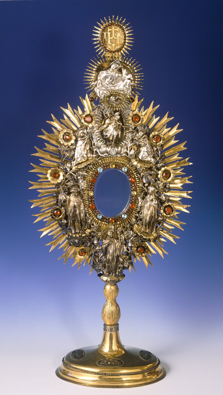 Barokní monstrance (stříbrná s vsazenými šperky a zlacením) od Czech School