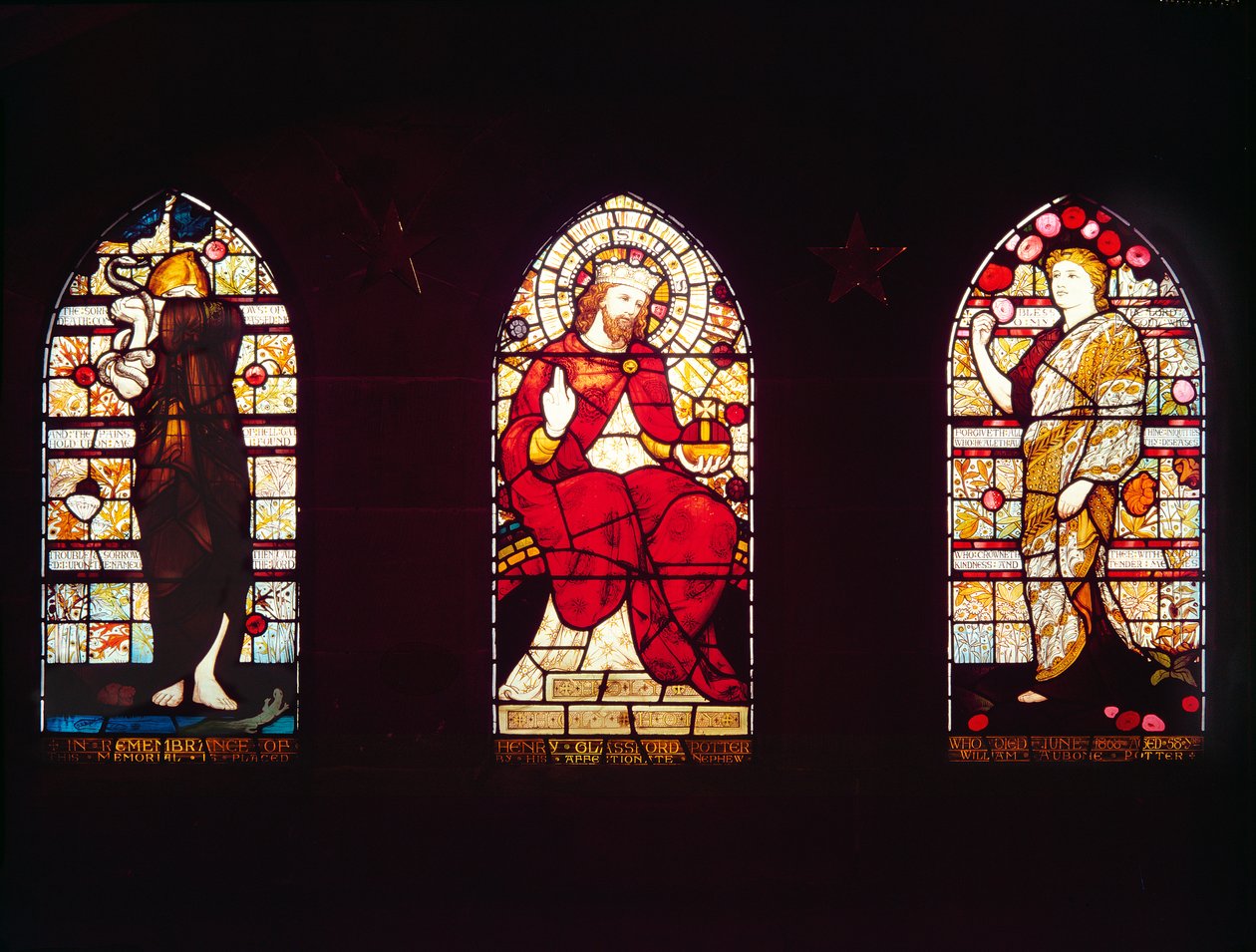 Žalm 116, Kristus ve slávě, Žalm 103, Kostel sv. Mikuláše, Cramlington (vitráže), 1872 od Daniel Cottier