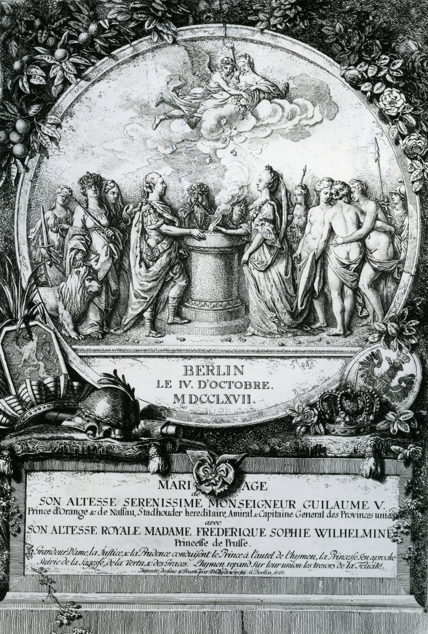 Sňatek princezny Frederiky Pruské s Williamem V., princem Oranžským, 1767 od Daniel Nikolaus Chodowiecki
