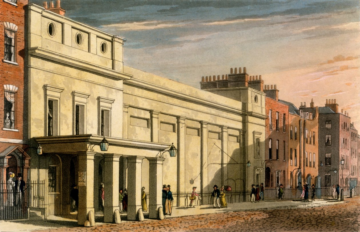 Regency Theatre, Londýn, 1826 (ručně kolorovaná akvatinta) od Daniel Havell