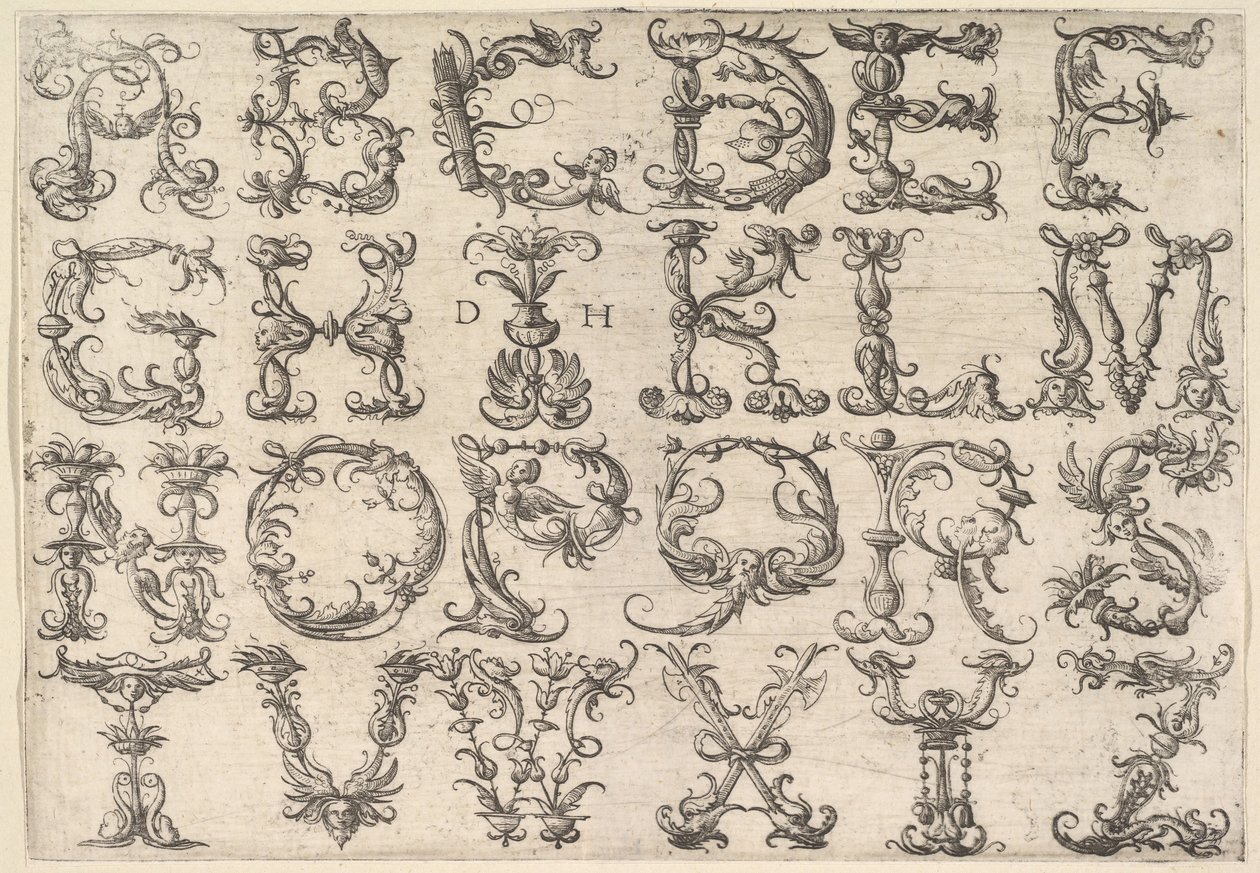 Ornamented Roman Majuscule Alphabet, ca. 1520. od Daniel Hopfer