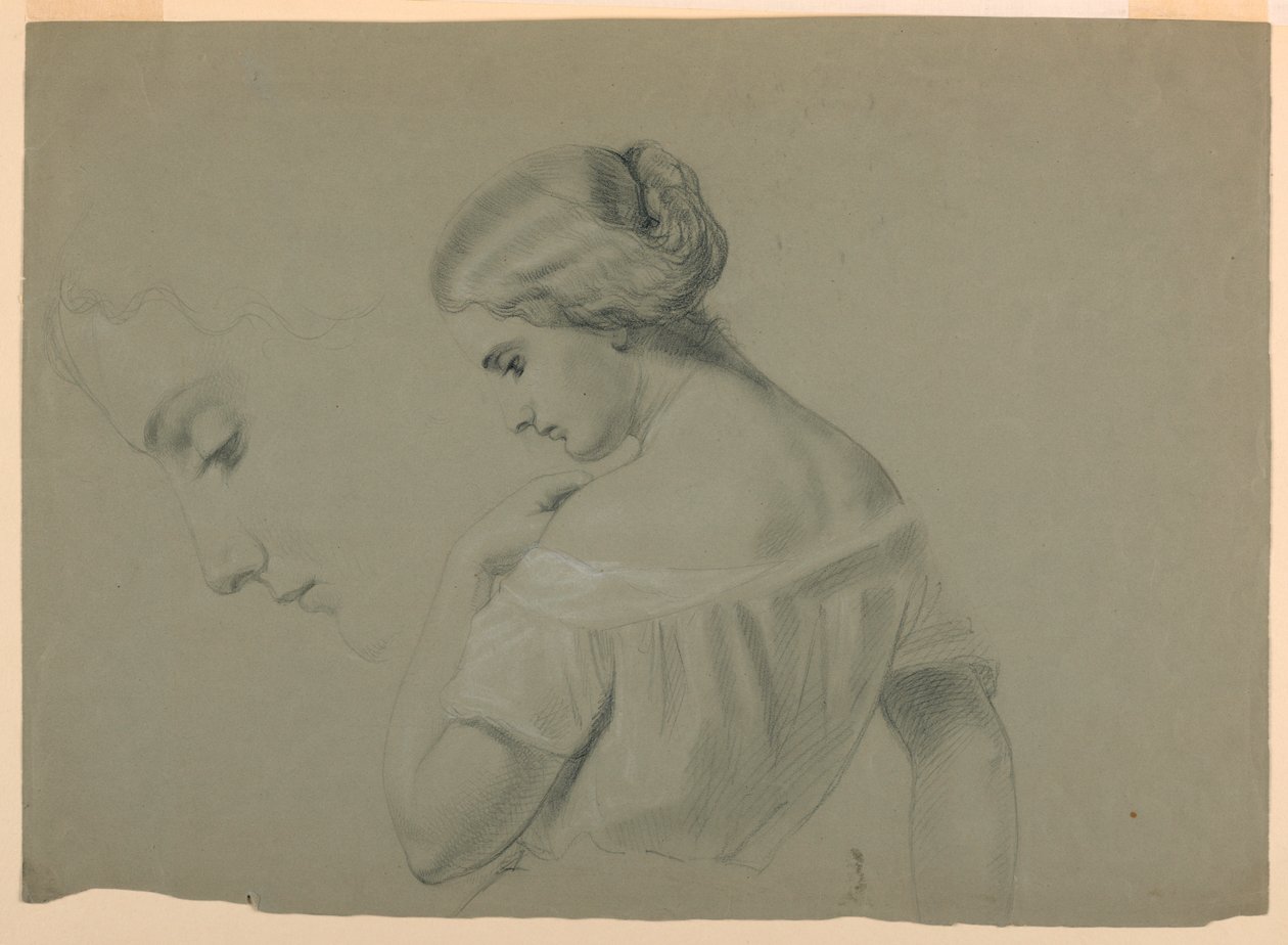 Kresba, profil hlavy ženy a, 1840-70 od Daniel Huntington