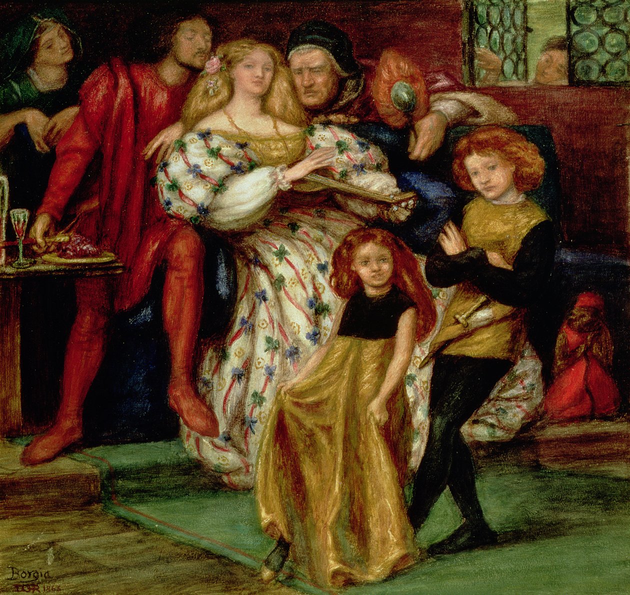 Rodina Borgiů, 1863 (Borgia, Lucretia (1480-1519): se svou rodinou, mimo jiné papež Alexandr VI.) od Dante Gabriel Charles Rossetti