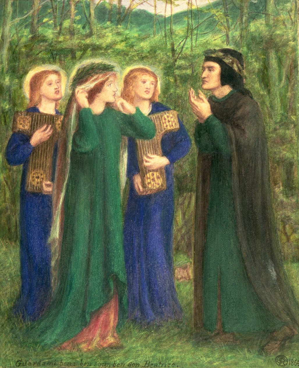 Dante setkání s Beatrice od Dante Gabriel Charles Rossetti