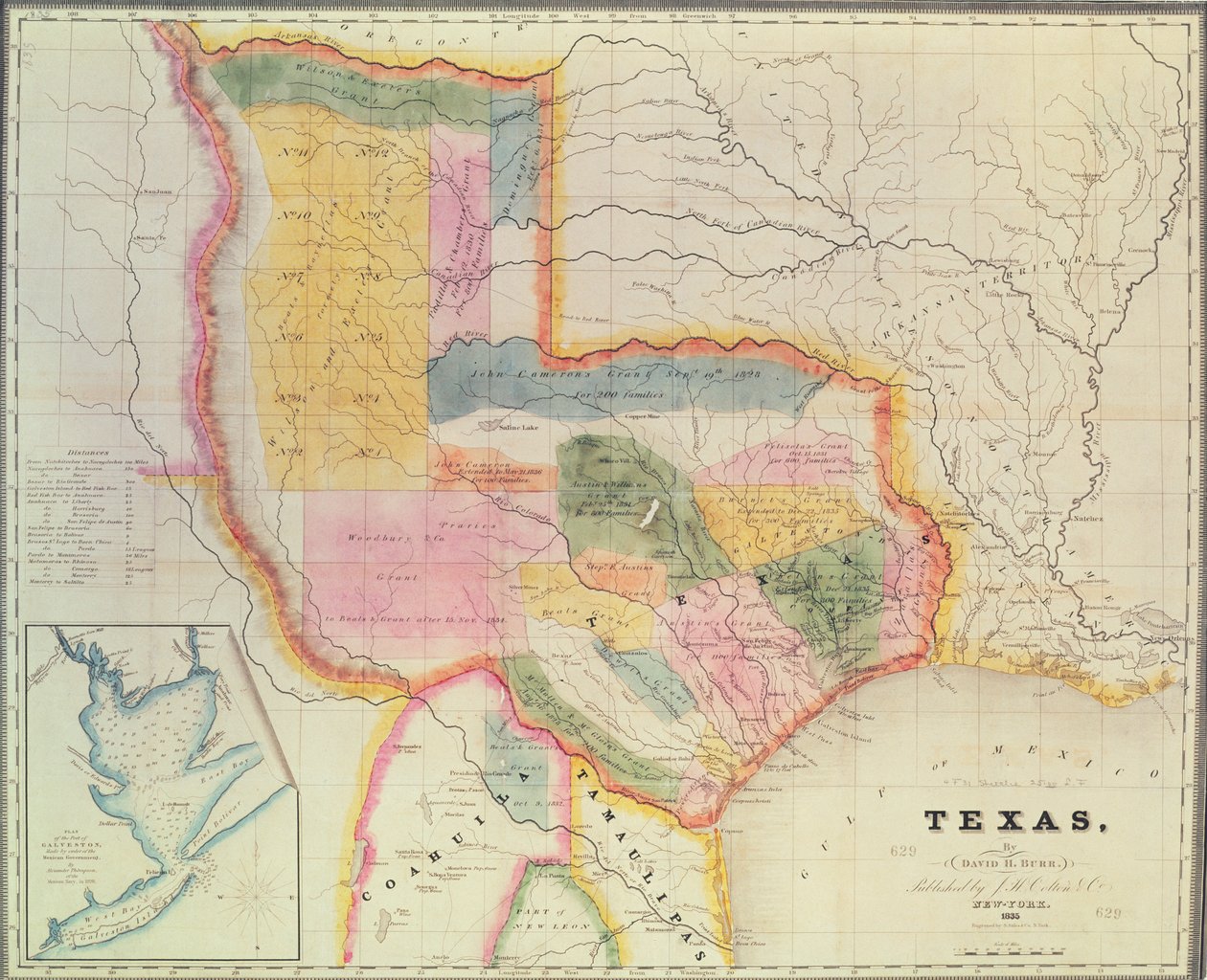 Mapa státu Texas, 1835 od David Burr