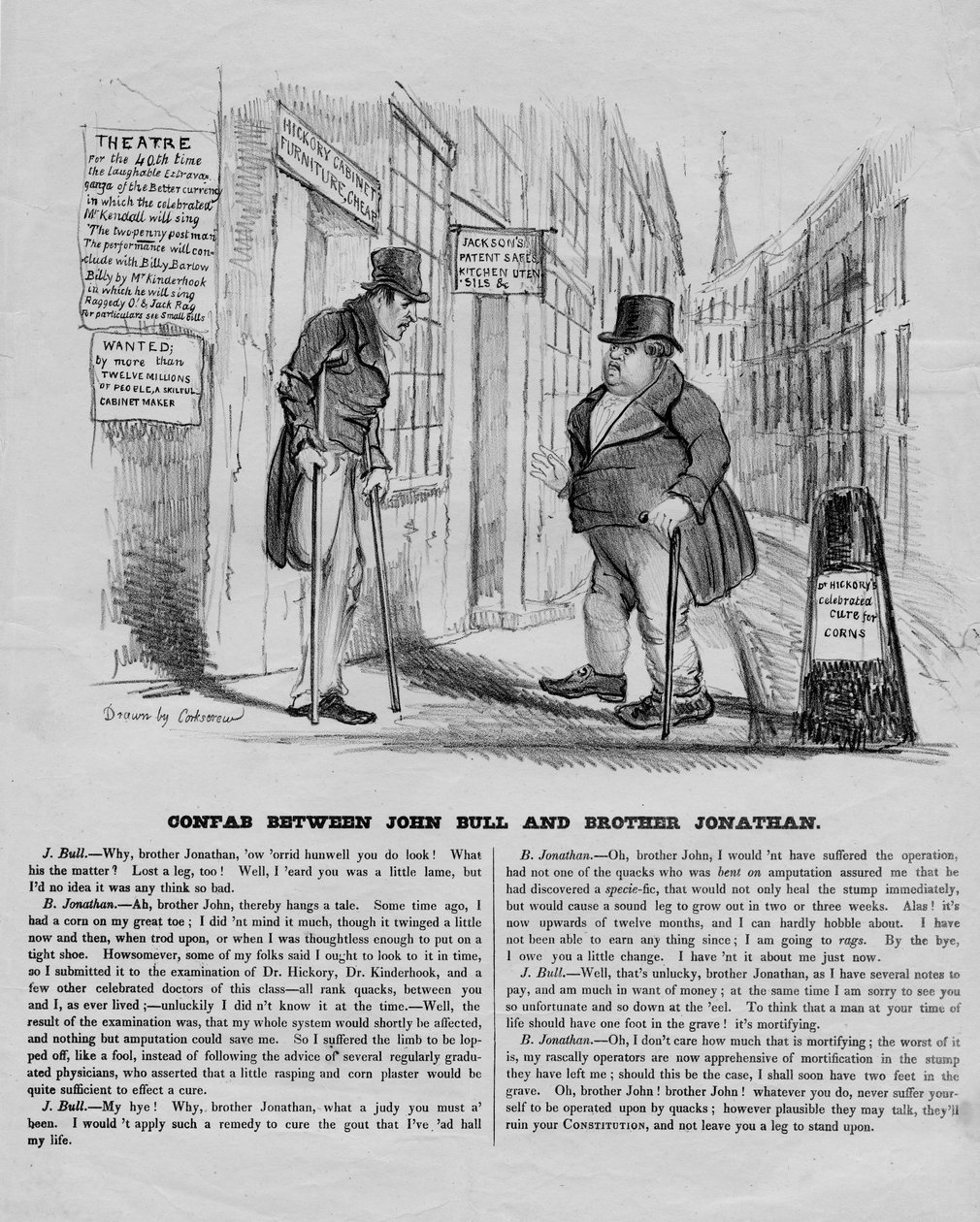 Konfab mezi Johnem Bullem a bratrem Jonathanem, kolem roku 1836 od David Claypoole Johnston