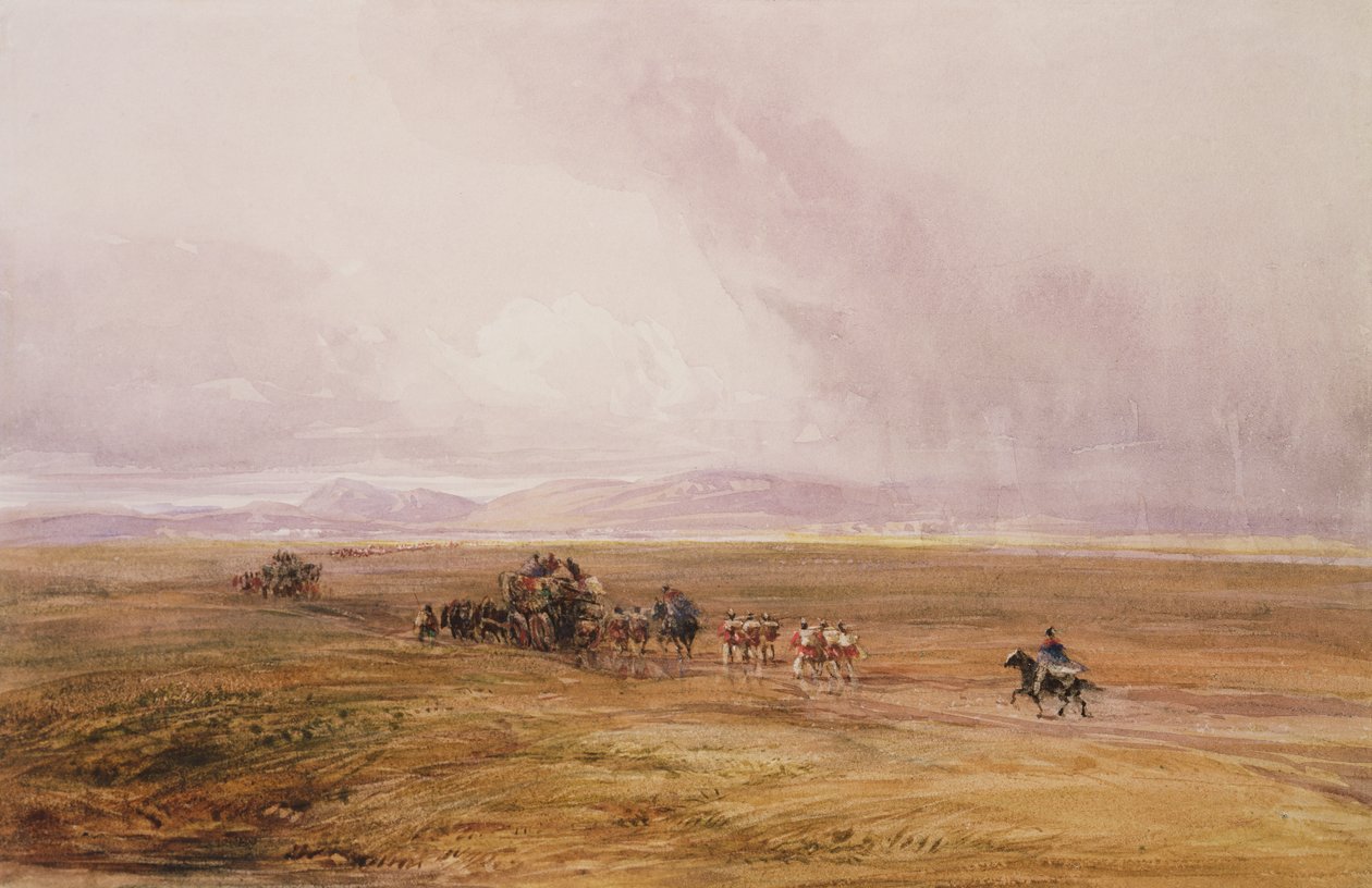 Vlak se zavazadly projíždějící plání od David Cox