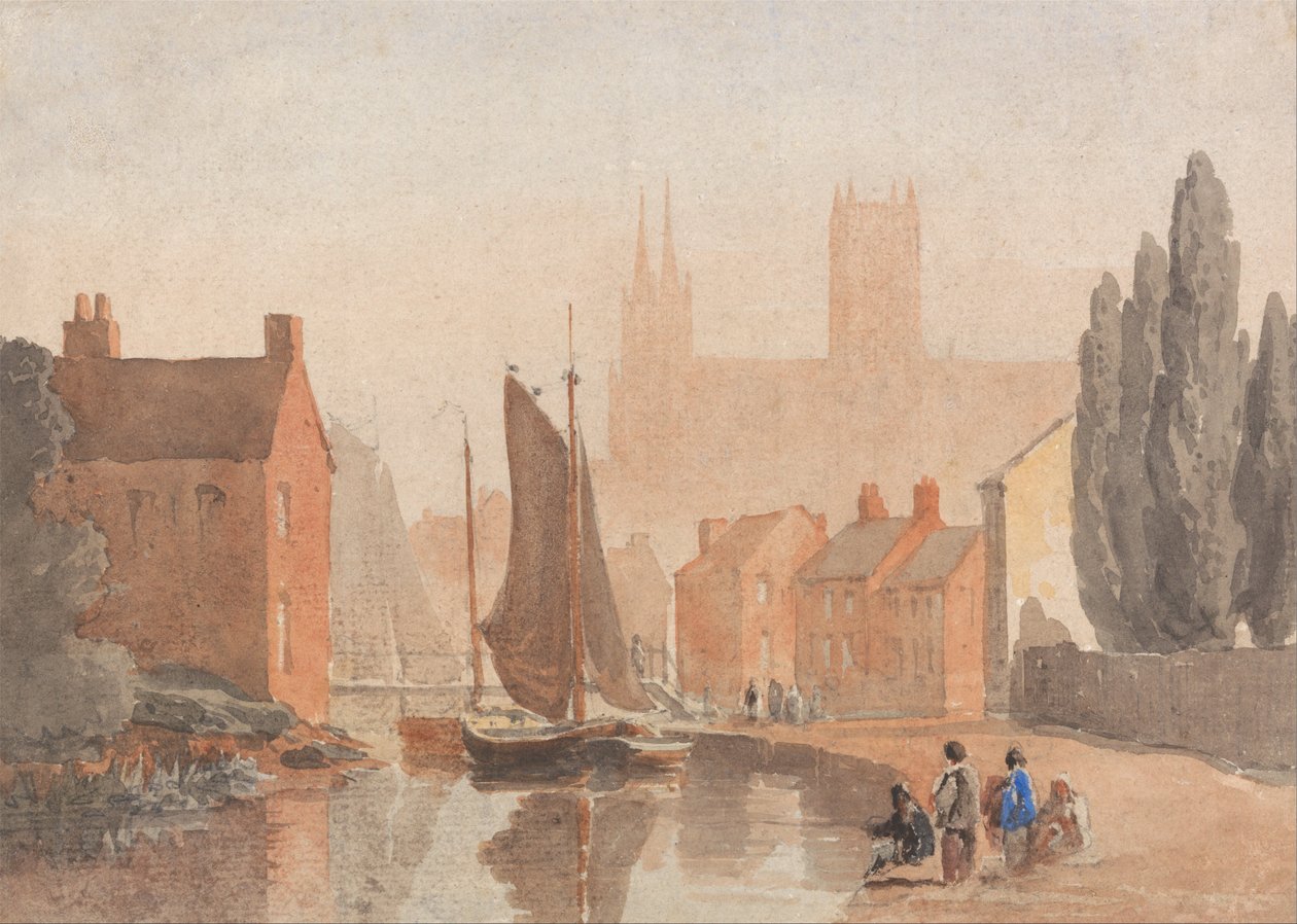 Lincolnská katedrála z Brayford Pool od David Cox