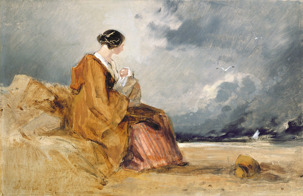 Matka a dítě na pláži od David Cox