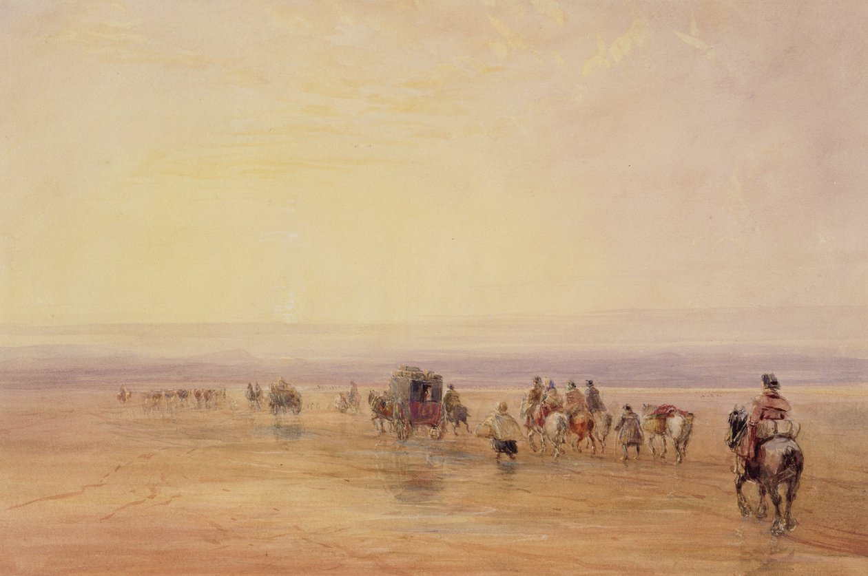 On Lancaster Sands, Sunset (Crossing Lancaster Sands) c.1835 (wc a barva karoserie přes grafit na papíře) od David Cox