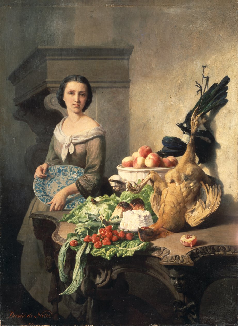 Obsluhující dívka stojící u stolu s jídlem, 1859 od David Emil Joseph de Noter