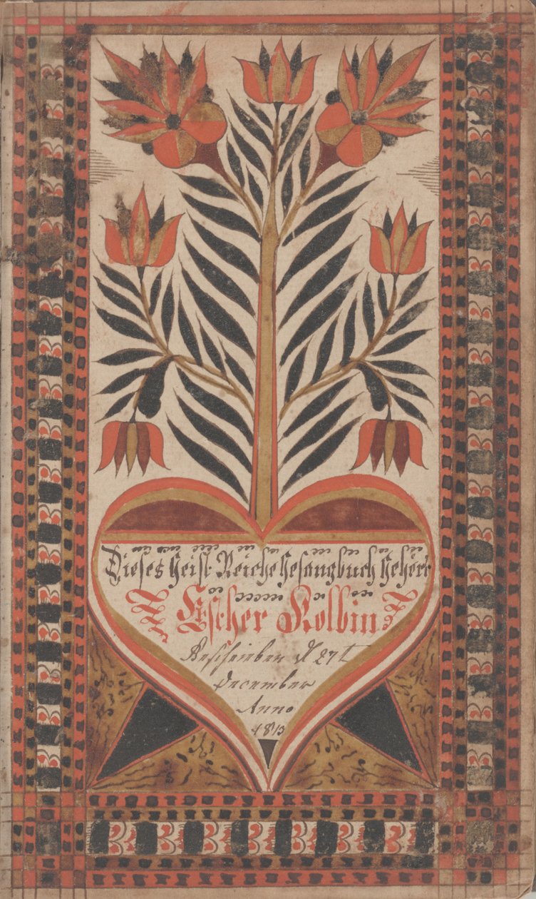 Knižní štítek pro Esther Kolb, 27. prosince 1813 (tuš a barva na papíře) od David Kulp