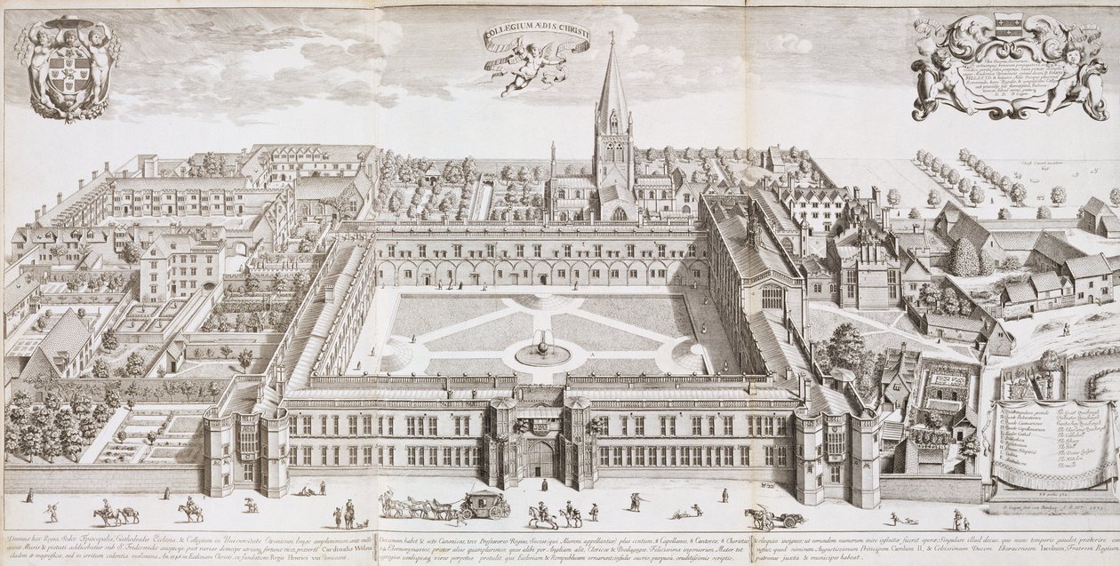 Christ Church College, Oxford, z knihy "Oxonia Illustrated", vydané roku 1675 od David Loggan