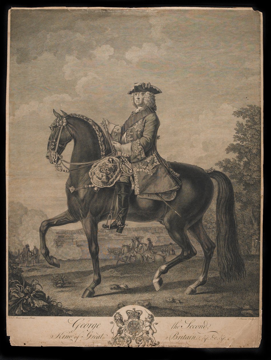 Král Jiří II. (1683-1760), ryl S. Ravenet (1683-1760) vydal David Morier, prosinec 1757 od David Morier