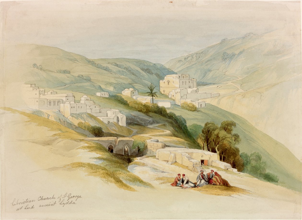 Kostel svatého Jiří, Ludd, Palestina (Starověká Lydda) (tužka a wc na papíře) od David Roberts