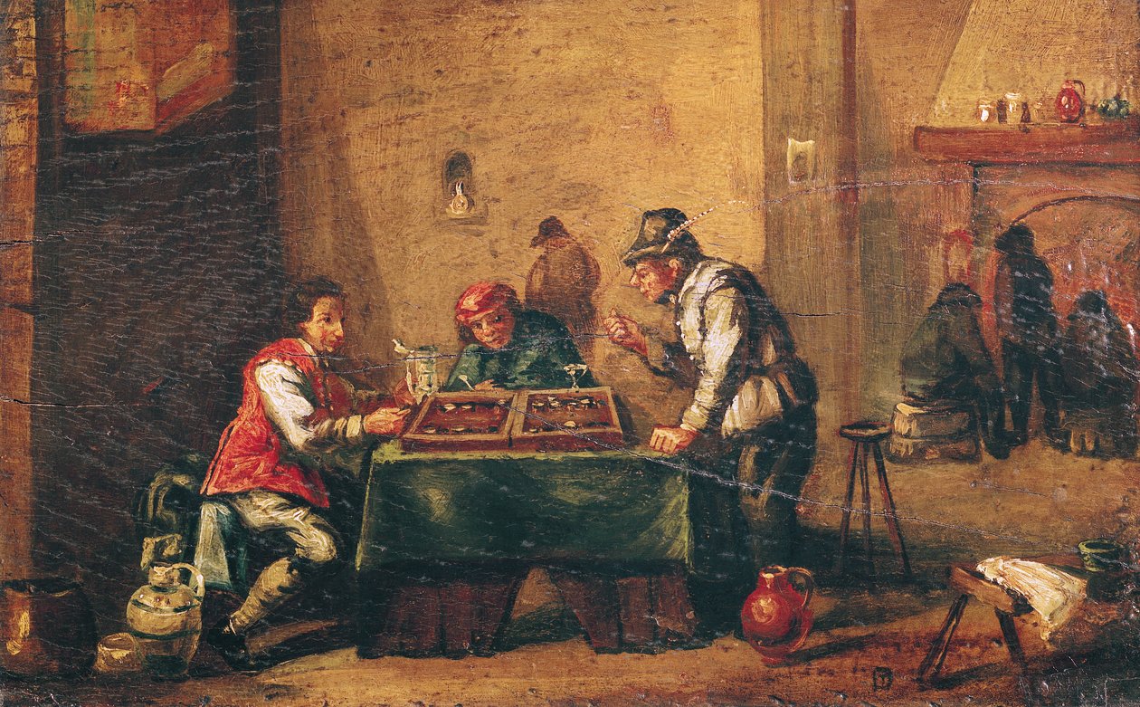 Muži hrají backgammon v hospodě od David Teniers the Younger