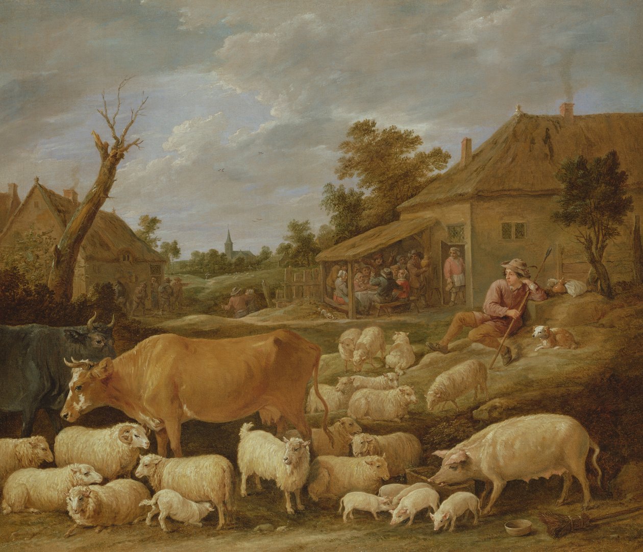 Pastýř a jeho stádo u krčmy od David Teniers the Younger