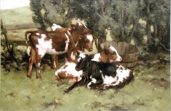 Tři telata, kolem roku 1920 (olej na plátně) od David Gould