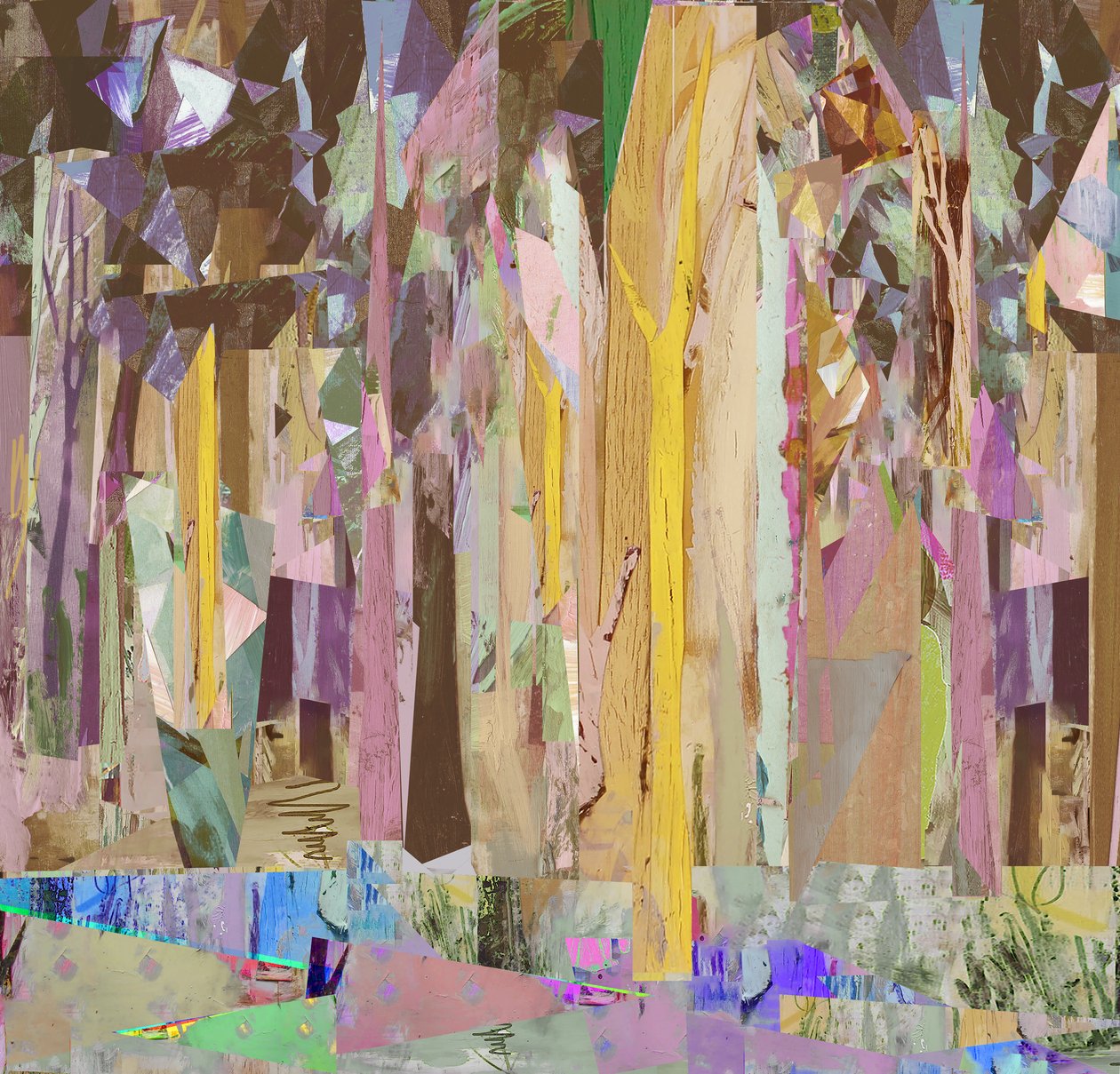 Copse/Fragments, 2017, Kombinovaná technika na dřevěné desce. od David McConochie