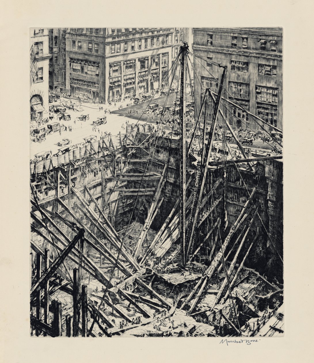 Vykopávky na Manhattanu od David Muirhead Bone