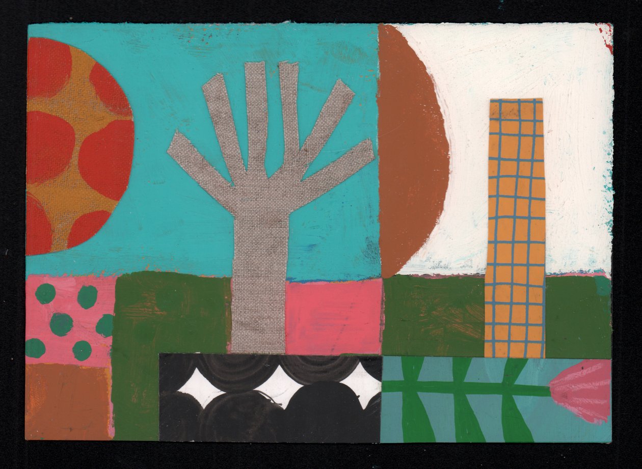 Fruit Tree Sundowner, 2023 (malba a koláž) od David Shillinglaw
