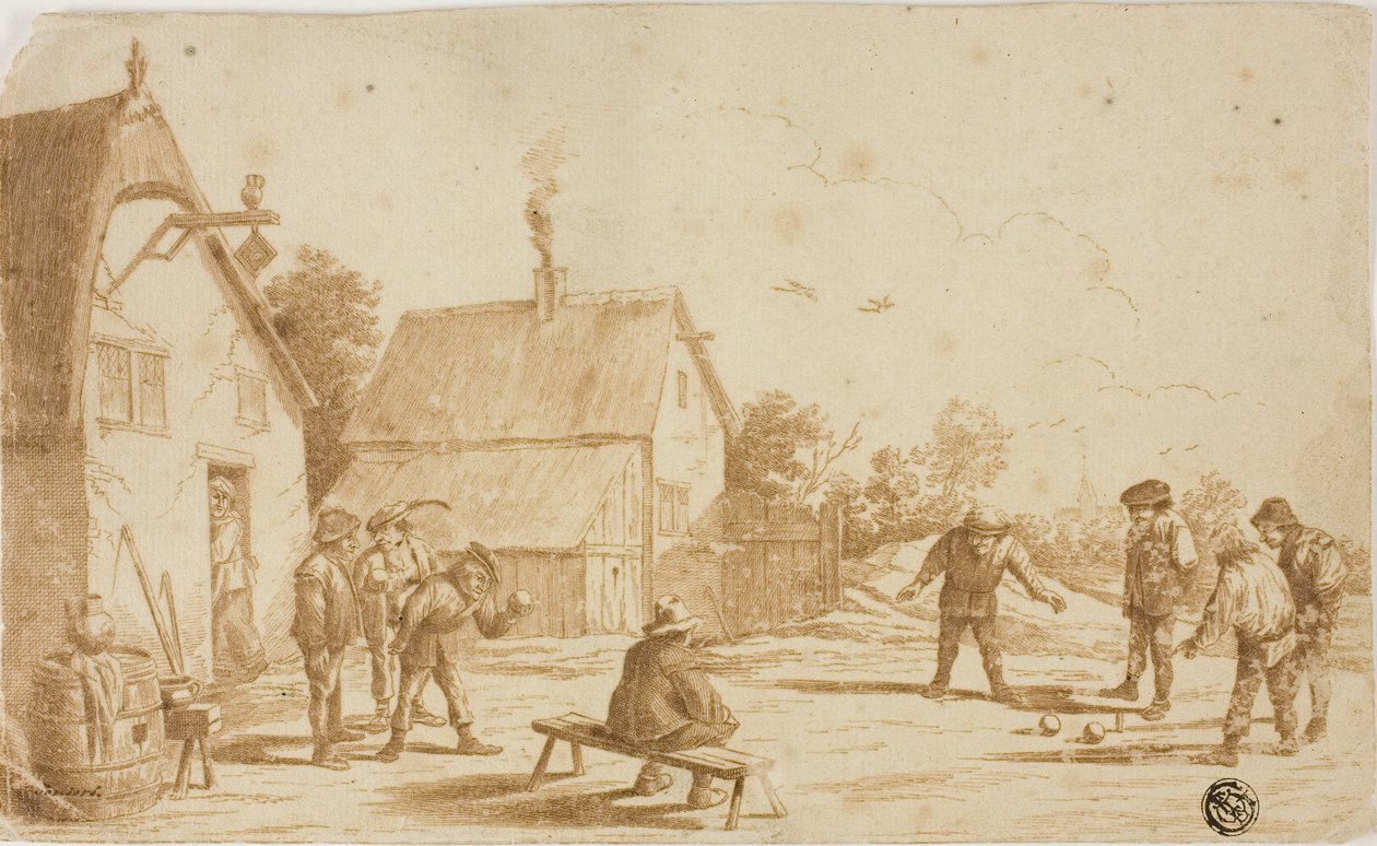 Muži hrající boule před tavernou od David Teniers the Younger