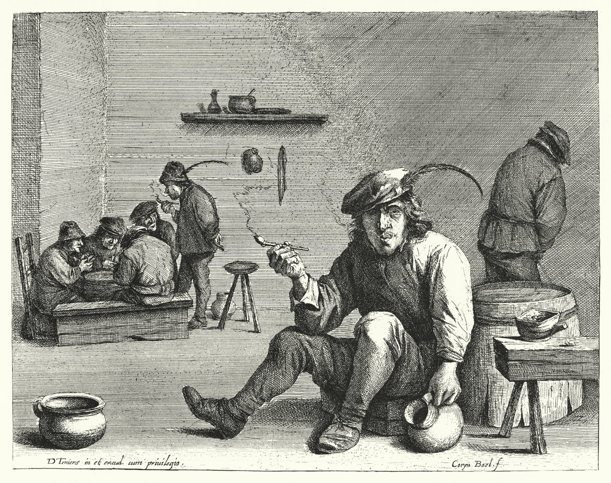 The Smoker (rytina) od David the Younger (after) Teniers