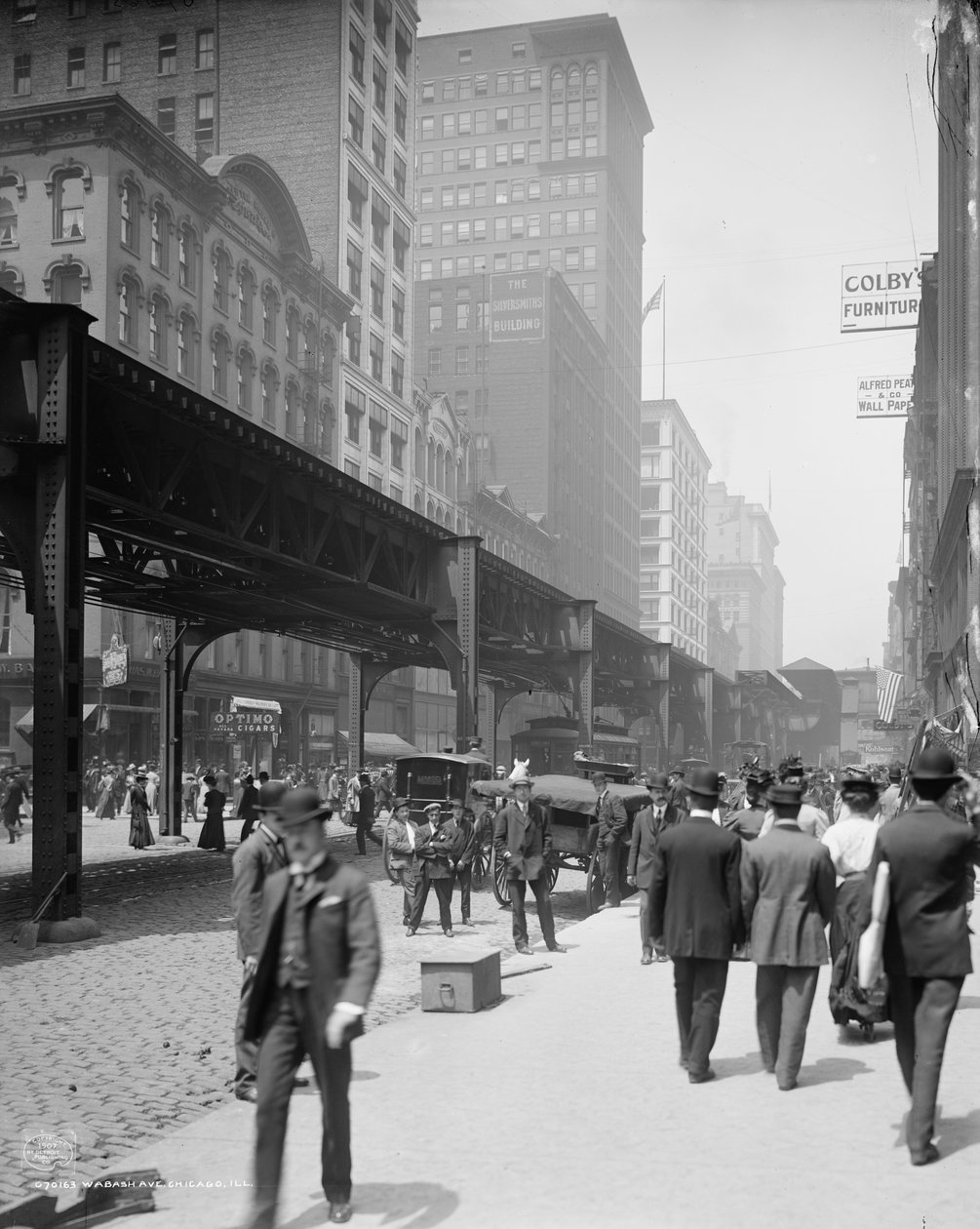 Wabash Avenue, Chicago, kolem roku 1907 (černobílá fotografie) od Detroit Publishing Co.