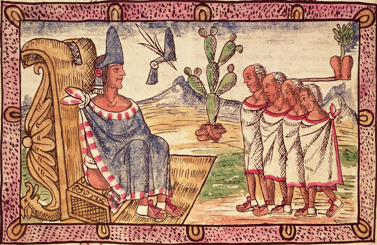 Fol.156v Montezuma II (1466-1520) a jeho vyslanci u španělských dobyvatelů, 1579 od Diego Duran